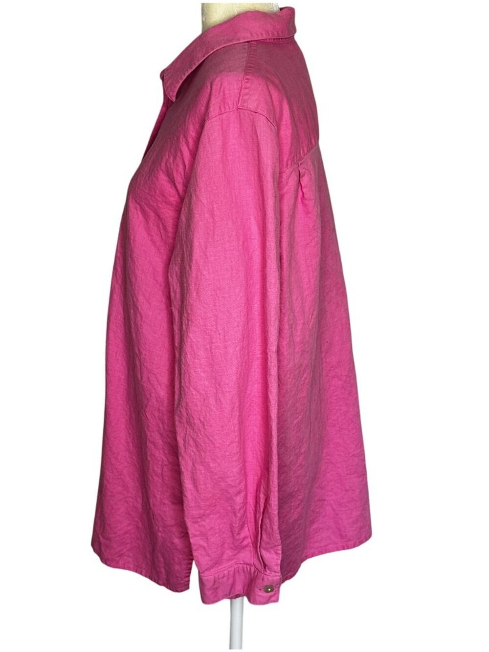 Pink Linen Cotton Blend Oversized Button Front Shirt Blouse Plus Size 1X - Picture 5 of 9